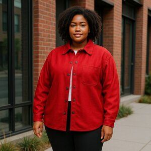 Vintage The Classics Size 24 Red Fleece Button Up Pocket Shirt Shacket Jacket